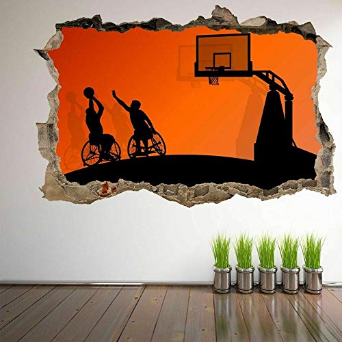 Feliz hombre discapacitado jugando baloncesto silueta pegatinas de pared calcomanía mural EL10