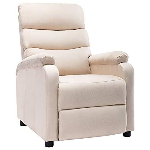 Festnjght Sillón Reclinable Tela Crema, Sillón Relax con Reposapiés, Sistema de Apertura Push, Compacto, Butaca Salón Reclinable hasta 160º