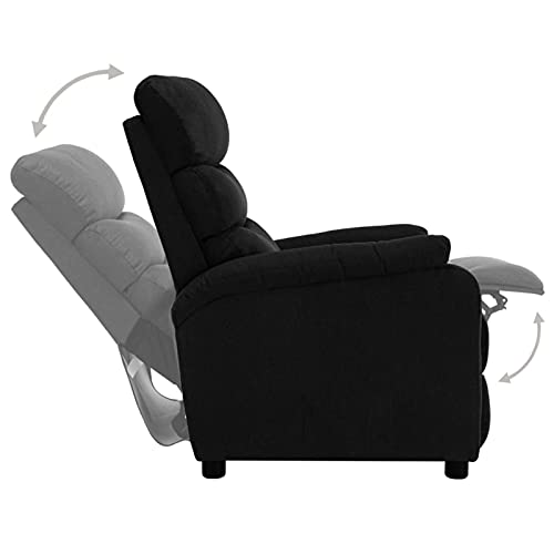 Festnjght Sillón Reclinable Tela Negro, Sillón Relax con Reposapiés, Sistema de Apertura Push, Compacto, Butaca Salón Reclinable