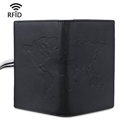 flintronic Fundas Pasaporte Piel, Bloqueo RFID Cartera de Piel de Pasaporte, Hombre/Mujeres Passport Holder con 4 Ranuras para Tarjetas, Porta Pasaporte para Tarjeta de Crédito y Billete - Negro