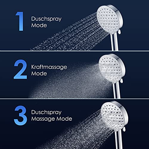 FOZHUATR Alcachofa de ducha con efecto lluvia, tamaño grande (120 mm de diámetro, ahorro de agua, alta presión, 3 tipos de chorro)