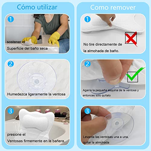 FRECOO Almohadas para bañera, Almohadas de Baño SPA con 6 Ventosas Antideslizante y TecnologíA 4D Air Mesh, Soporte para Cabeza, Espalda, Hombros y Cuello, Adecuado para Bañeras y Spas en Casa