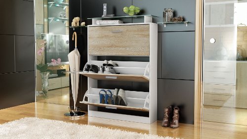 Gabinete para Zapatos Loret, Cuerpo en Blanco Mate/Frente en Blanco de Alto Brillo