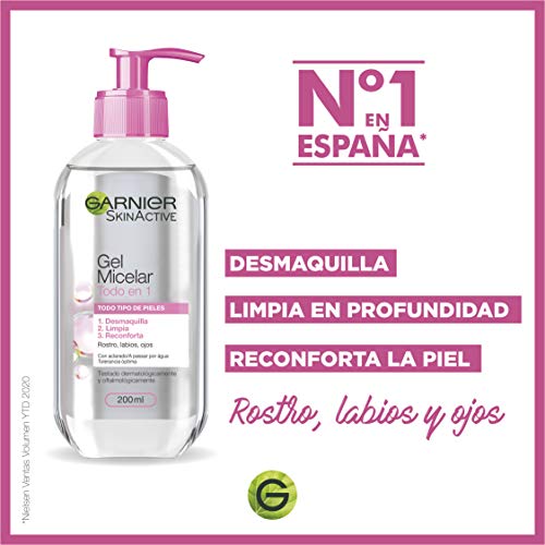 Garnier Skin Active - Gel Micelar Desmaquillante para Pieles Normales, Todo en Uno, 200 ml