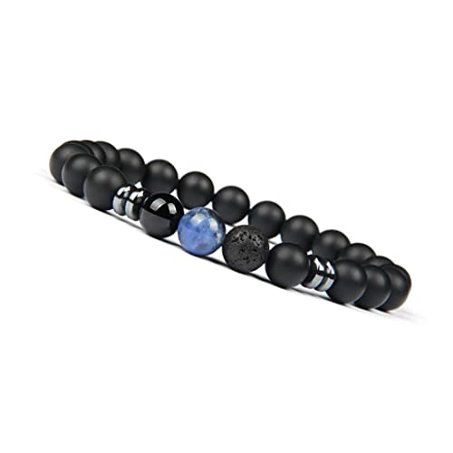 GD GOOD.designs EST. 2015 Pulsera de cuentas de chakra de cuentas de piedra natural de ónix, pulsera de bolas con cuentas de jaspe para Hombre, Azul, 16 centimetros