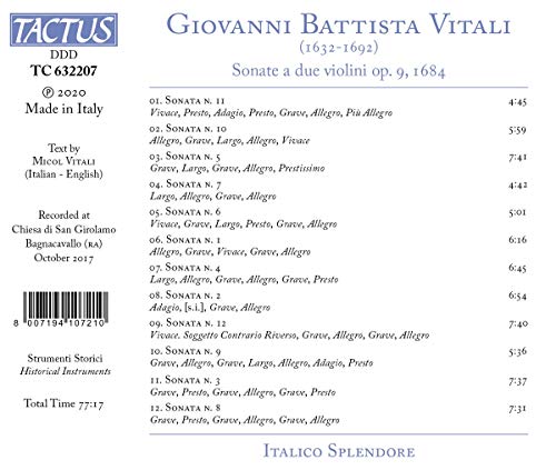 Giovanni Battista Vitali : Sonates pour 2 violons, op. 9. Italico Splendore.