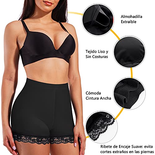 Gotoly Mujer Braguitas Moldeadoras Braga Faja Pantalón Reductora Sin Costura Control de Barriga Levanta Glúteos Shapewear Lencería Pantalones con Relleno de Cadera (Negro, M)