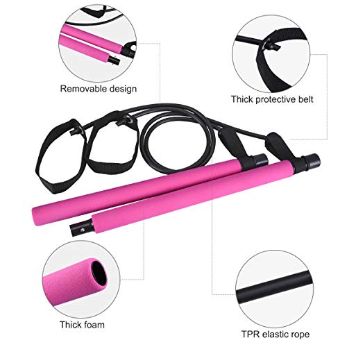 GrandEver Kit de Barra de Pilates portátil con Banda de Resistencia, Barra de Ejercicio de Yoga Pilates Stick Yoga con Bucle de pie para Entrenamiento de Cuerpo Completo, fácil de Usar.