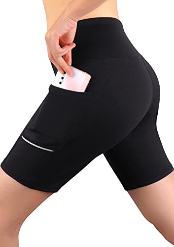 GRAT.UNIC Pantalón Corto Deportivo para Mujer, Running Pantalones Cortos de Yoga con Bolsillo Lateral, Fitness Mallas Deportivas (Negro, L)