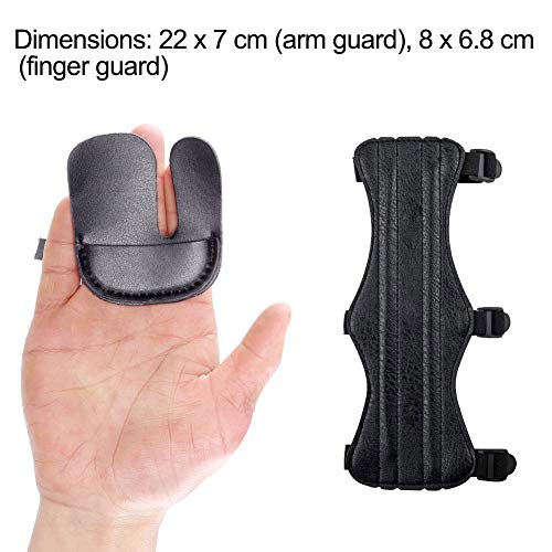 Grneric Protector de Brazo de Tiro de Arco Ajustables Pestaña de Dedo con Arco Protector de Antebrazo con 3 Correas Elásticas para Tiro, Caza, Objetivo (Negro)