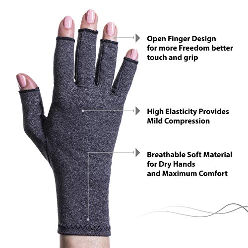 Guantes de compresión de dedos abiertos, guantes de artritis para mujeres, hombres, perfectos para aliviar los síntomas de la artritis, soporte de muñeca túnel carpiano, por Sandine (Black, S)