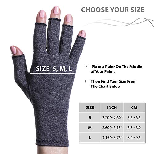 Guantes de compresión de dedos abiertos, guantes de artritis para mujeres, hombres, perfectos para aliviar los síntomas de la artritis, soporte de muñeca túnel carpiano, por Sandine (Black, S)