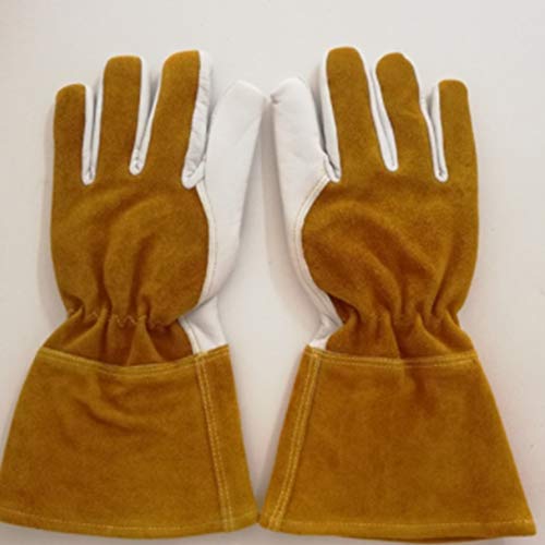 Guantes de cuero para trabajo, anti escaldado, aislante del calor, trabajo multifuncional cómodo, guantes de soldadura eléctricos resistentes a los pinchazos y resistentes a la abrasión con muñeca,M