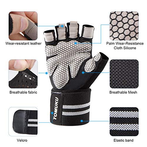 Guantes de gimnasio, guantes entrenamiento con soporte completo para la muñeca, protección de la palma, Guantes deportivos transpirables, ideales para levantamiento de pesas, flexiones (Negro, XL)