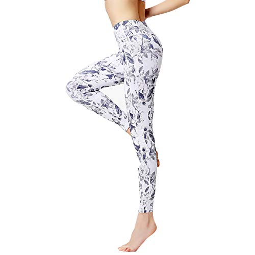 GYDD Mujeres Camo Yoga Pantalones Gimnasio Alto Gimnasio Patrimonio Control De Partículas Entrenamiento Correr Legging Pantalones De Alquiler Pantalones De Funcionamiento White Blue-XL