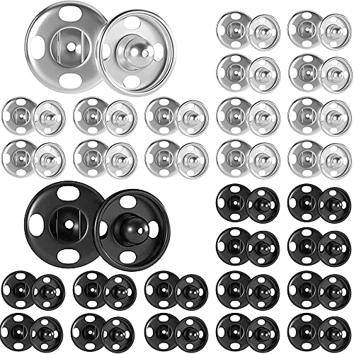 GZGXKJ 30 Kit Plata Conjunto de Botones a Presión de Metal Negro Corchetes de Presión Metálicos Botones a Presión de Costura de Metal DIY de artesanía(12 mm）