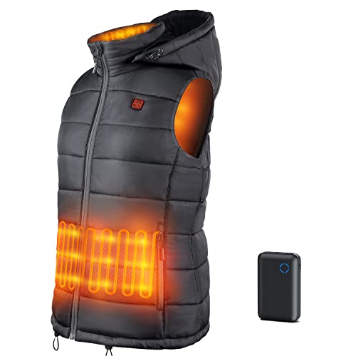 GZHJS Chaleco Calefactable para Hombre, Chaleco Térmico Impermeable y Lavable con Capucha Desmontable, con Batería de 10000 mAh para Deporte Outdoor o Trabajo en Invierno, XL, Negro (DE938XL)