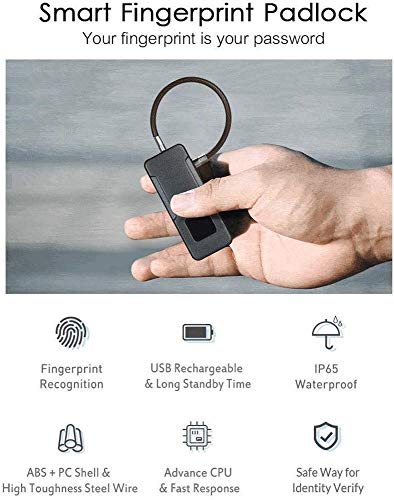 Hammer Portable del Recorrido de la Huella Digital del candado de Seguridad 360 ° táctil 1 Segundo de desbloqueo, el más Sensible a Prueba de Agua, Maletas, Bolsos, Bolsos de Escuela, Muebles