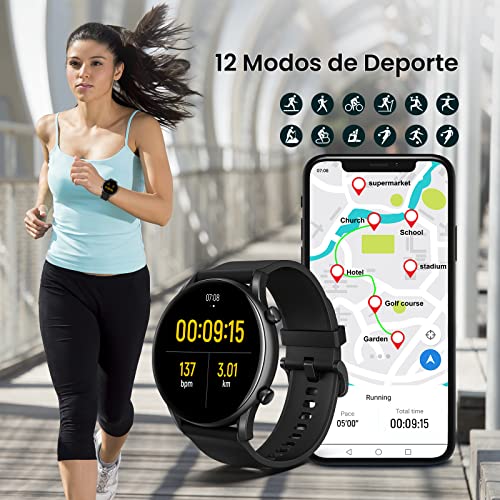 HAYLOU Smartwatch Hombre Mujer con Oxímetro, 1.32’’ Reloj Inteligente IP68 12 Modos Deporte con Pulsómetro Monitor de Sueño Notificación de Mensajes, Pulsera Actividad Inteligente para iOS Android