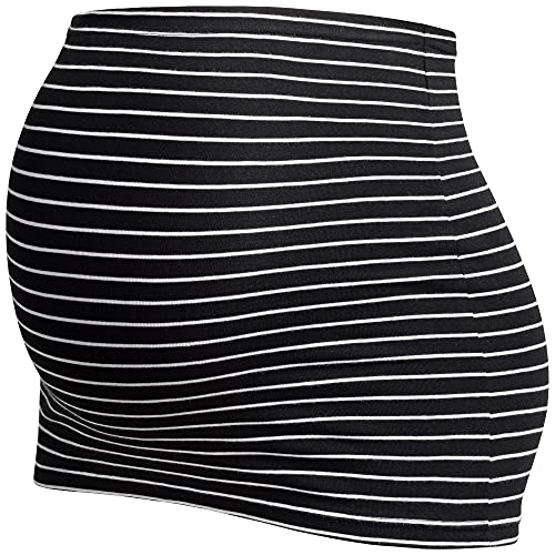 Herzmutter Cinturón de Maternidad - 2 Partes - Faja de Maternidad - Banda para Futura Mama - Moderno-Ajustado-Práctico-Elástico – Unicolor - algodón - 6300 (M, Negro | Negro a Rayas)