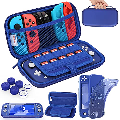 HEYSTOP Funda para Nintendo Switch Lite con Carcasa Switch Lite + Protector de Pantalla + Funda Tarjeta de Juegos + Tapas de Agarre para el Pulgar - Azul