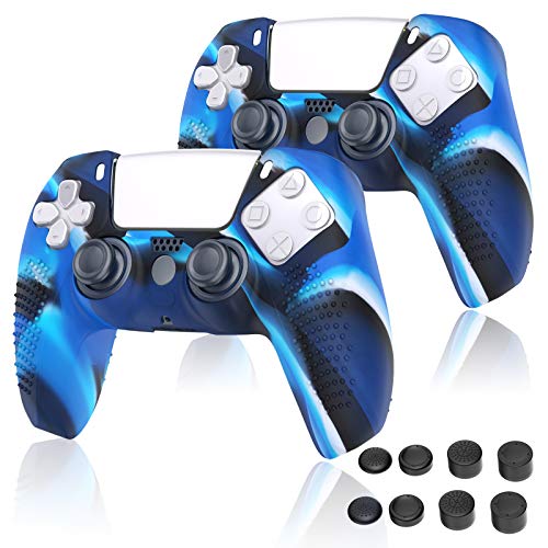 Hianjoo Accesorios Compatible con Sony PS5, [Paquete de 10] 2 PCS Controlador de Mango Antideslizante Funda Protectora de Silicona con 8 Agarre para el Pulgar, Azul Claro