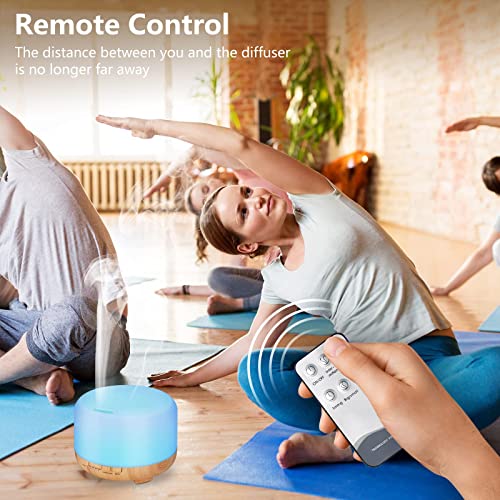 Hianjoo Aroma Diffuser Humidificador 450ml Humidificador Ultrasónico Aromaterapia Lámpara LED Colorida con Función Control Remoto para Yoga Salon SPA Vivir,Dormir, Bañarse, Hotel, Marrón