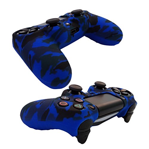 Hikfly Silicona Control de Aceite de Goma Cubierta de Piel Protectora Caso Faceplates para PS4 / PS4 Slim / PS4 Pro Controladores (2xController Cover con 8 x Pulgar Tope Tapas)(Azul,Rojo)