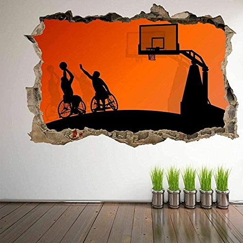 Hombres discapacitados felices jugando baloncesto silueta pegatinas de pared calcomanía mural 80x120 cm