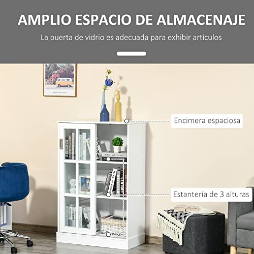 HOMCOM Armario de Libros Vitrina con 2 Puertas Correderas Estantes de Almacenaje y Balda Ajustable Mueble Organizador para Oficina Salón Estudio 80x40x121,7 cm Blanco