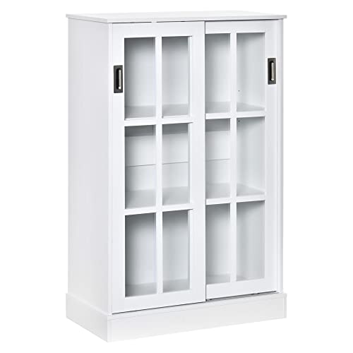 HOMCOM Armario de Libros Vitrina con 2 Puertas Correderas Estantes de Almacenaje y Balda Ajustable Mueble Organizador para Oficina Salón Estudio 80x40x121,7 cm Blanco