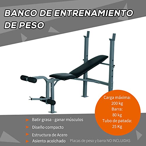 HOMCOM Banco de Musculación Banco de Pesas Maquina de Fitness Entrenar Musculos 165x68x114cm con Respaldo Regulable Espuma