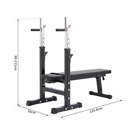 HOMCOM Banco de Pesas Plegable Banco de musculación Entrenamiento Máquina Gimnasio Gym Altura Ajustable Carga 150kg