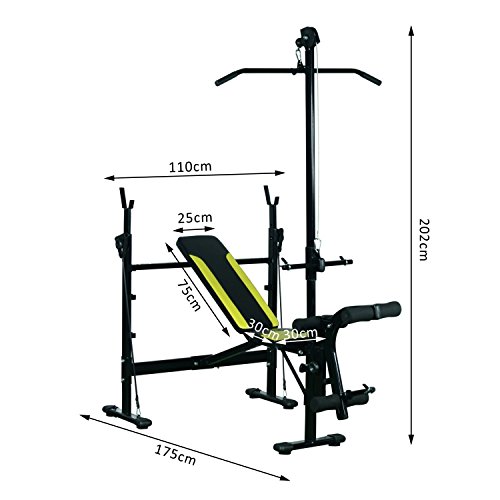 HOMCOM Banco de Pesas Reclinable Multifunción para Entrenamiento y Musculación 175x110x202 cm Negro