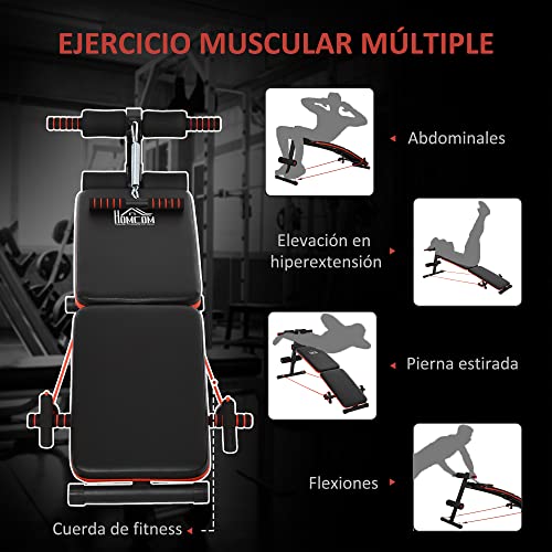 HOMCOM Banco de Sentadillas Banco Abdominales Plegable Ajustable en Altura con Soporte Poplíteo Regulable Ideal Hogar y Gimnasio 137x51x50-66 cm Negro