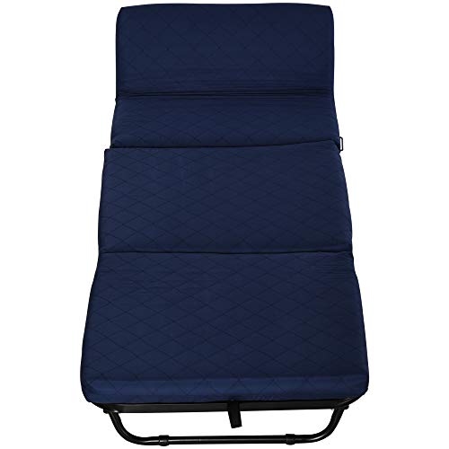 HOMCOM Cama Plegable Cama de Camping Portátil Ahorro de Espacio con Cabecera Ajustable en 5 Niveles de Ángulo 5 Ruedas Universales Carga Máx 120 kg 184x65x26 cm Azul