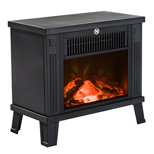 HOMCOM Chimenea Eléctrica Calefactor Tipo Estufa de Pie con Efecto de Leña Ardiendo 600W/1200W 34x17x31cm Metal Negro