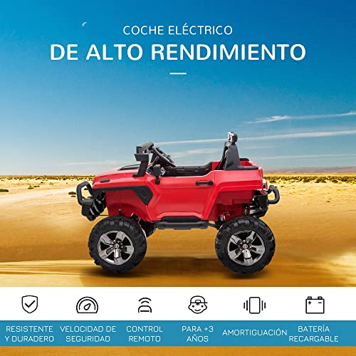 HOMCOM Coche Eléctrico para Niños Vehículo Todoterreno Infantil con Música Luces Batería 12V Control Remoto Carga 50kg para Niños 3 Años+ 135x86x85cm