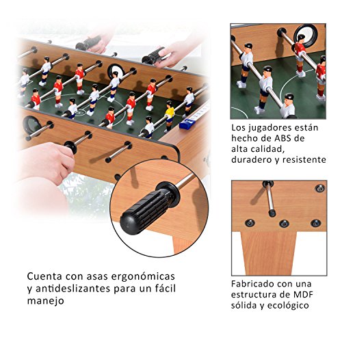 HOMCOM Futbolín de Mesa Juego Mesa de Fútbol Madera 69x37x24cm para Niño +3 Años y Adultos