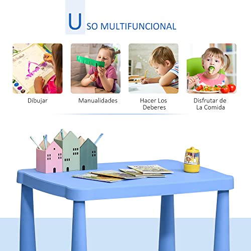 HOMCOM Mesa Infantil Rectangular de +2 Años con Pies y Bordes Redondos Mesita Infantil para Interiores y Exteriores Carga Máx. 30 kg 76,5x54,5x49,5 cm Azul