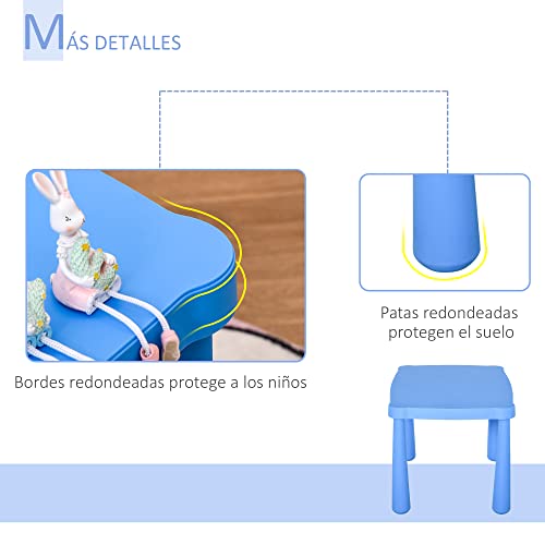 HOMCOM Mesa Infantil Rectangular de +2 Años con Pies y Bordes Redondos Mesita Infantil para Interiores y Exteriores Carga Máx. 30 kg 76,5x54,5x49,5 cm Azul