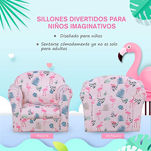 HOMCOM Sillón Infantil Bonito Mini Sofá para Niños Mayores de 12 Meses Ergonómico Patas Antideslizantes Asiento Acolchado Grueso 50x39x44 cm Rosa