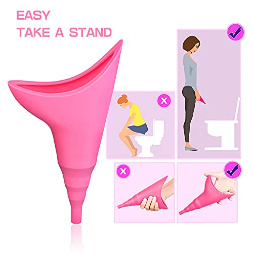 Hotype Urinario Portatil Mujer, Orinal Mujer Embudo De Silicona, Reutilizable Urinario Femenino para Mujeres De Pie para Orinar, para Actividades al Aire Libre, Camping, Viajes, Festivales, Rosado