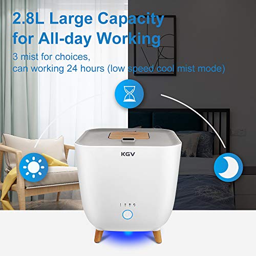 Humidificador de aire de 2.8L Difusor de niebla fría de 3 modos con luz nocturna, humidificador de llenado superior con ajuste de reposo Apagado automático, diseño de pulverización de niebla rápida