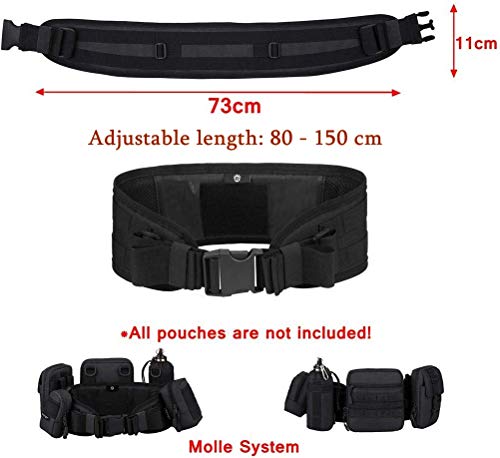 HUNTVP Cinturón Táctico Cinturón Ajustable Molle Bolso de Cintura Militar de Nailon Impermeable para Guardia Policía Seguridad Caza Senderismo Trekking al Aire Libre, Negro