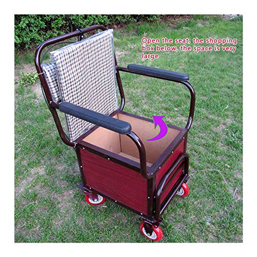 HYRL Carro de Compras Plegable con la Silla, Walker de 4 Ruedas para los Ancianos convenientes para el Viejo Hombre Que Compra/viaja, con el Respaldo y los apoyabrazos,Blue