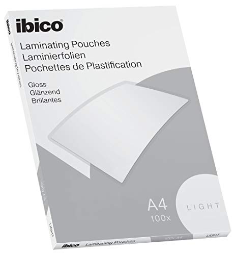 Ibico Basics Láminas para Plastificar Tamaño A4, Ligeras, Pack de 100, Acabado Brillante, Transparentes, 627308