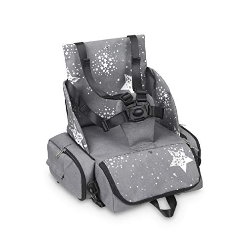 Innovaciones MS 1332 - Booster Bag Stars - Trona De Viaje Portátil, Asiento De Bebés Blando Y Acolchado, Portátil. Convertible En Mochila 2 En 1, Unisex, gris