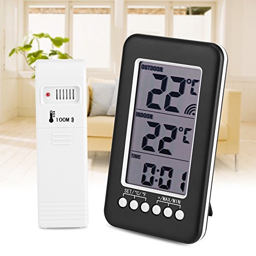 Interior Al Aire Libre Termómetro, ℃ / ℉ Lcd TermóMetro Digital Reloj InaláMbrico Medidor De Temperatura Con Transmisor Para La Temperatura Del Monitor Casa Oficina