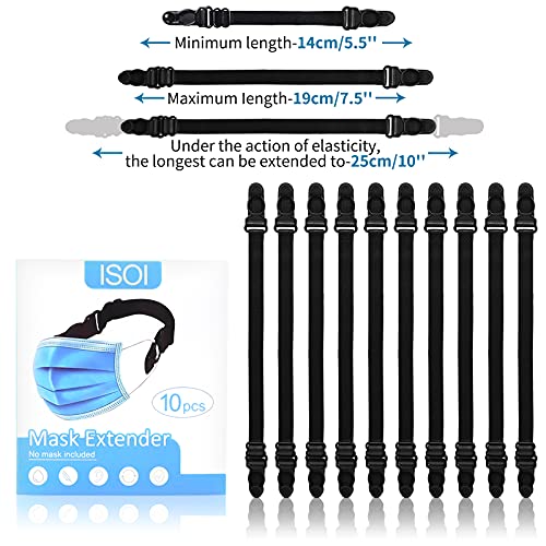 ISOI 10pcs Salvaorejas para Mascarillas, Sujeta Mascarillas Ajustables, Enganche para Mascarillas Protector Orejas para Niños y Adultos(Negro)